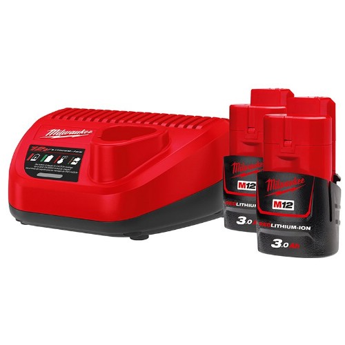 Lader og batteripakke MILWAUKEE 2x12 V 3,0 Ah Li-Ion