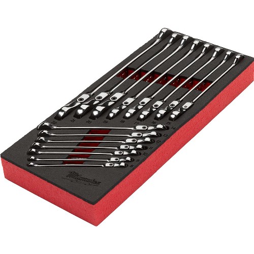 Kombinasjonsskrallenøkkelsett mm MILWAUKEE Maxbite Flexibel 15 deler i skuminnlegg